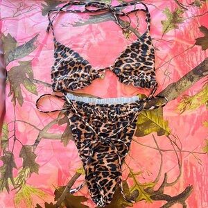 tiger mist cheetah print ruffle gemstone cheeky bikini set